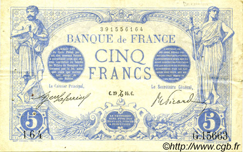 5 Francs BLEU FRANCE  1916 F.02.46 VF+
