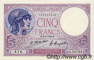 5 Francs FEMME CASQUÉE FRANCIA  1925 F.03.09 SC+