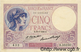 5 Francs FEMME CASQUÉE FRANKREICH  1928 F.03.12 VZ