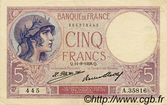 5 Francs FEMME CASQUÉE FRANCIA  1928 F.03.12 q.SPL
