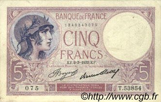 5 Francs FEMME CASQUÉE FRANCIA  1933 F.03.17 EBC