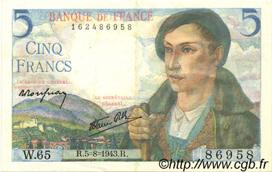 5 Francs BERGER FRANKREICH  1943 F.05.03 VZ