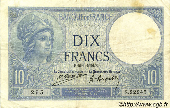 10 Francs MINERVE FRANCIA  1926 F.06.10 BB