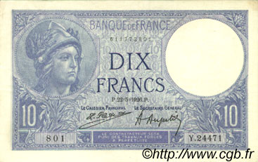 10 Francs MINERVE FRANKREICH  1926 F.06.10 VZ+