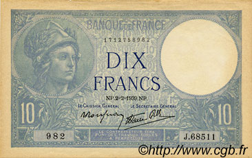 10 Francs MINERVE modifié FRANCIA  1939 F.07.01 SPL