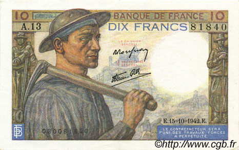 10 Francs MINEUR FRANCIA  1942 F.08.04 EBC