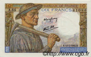 10 Francs MINEUR FRANCIA  1944 F.08.10 q.FDC