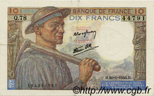 10 Francs MINEUR FRANKREICH  1944 F.08.11 VZ