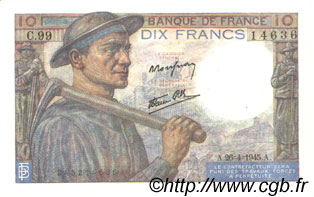 10 Francs MINEUR FRANCE  1945 F.08.14 AU
