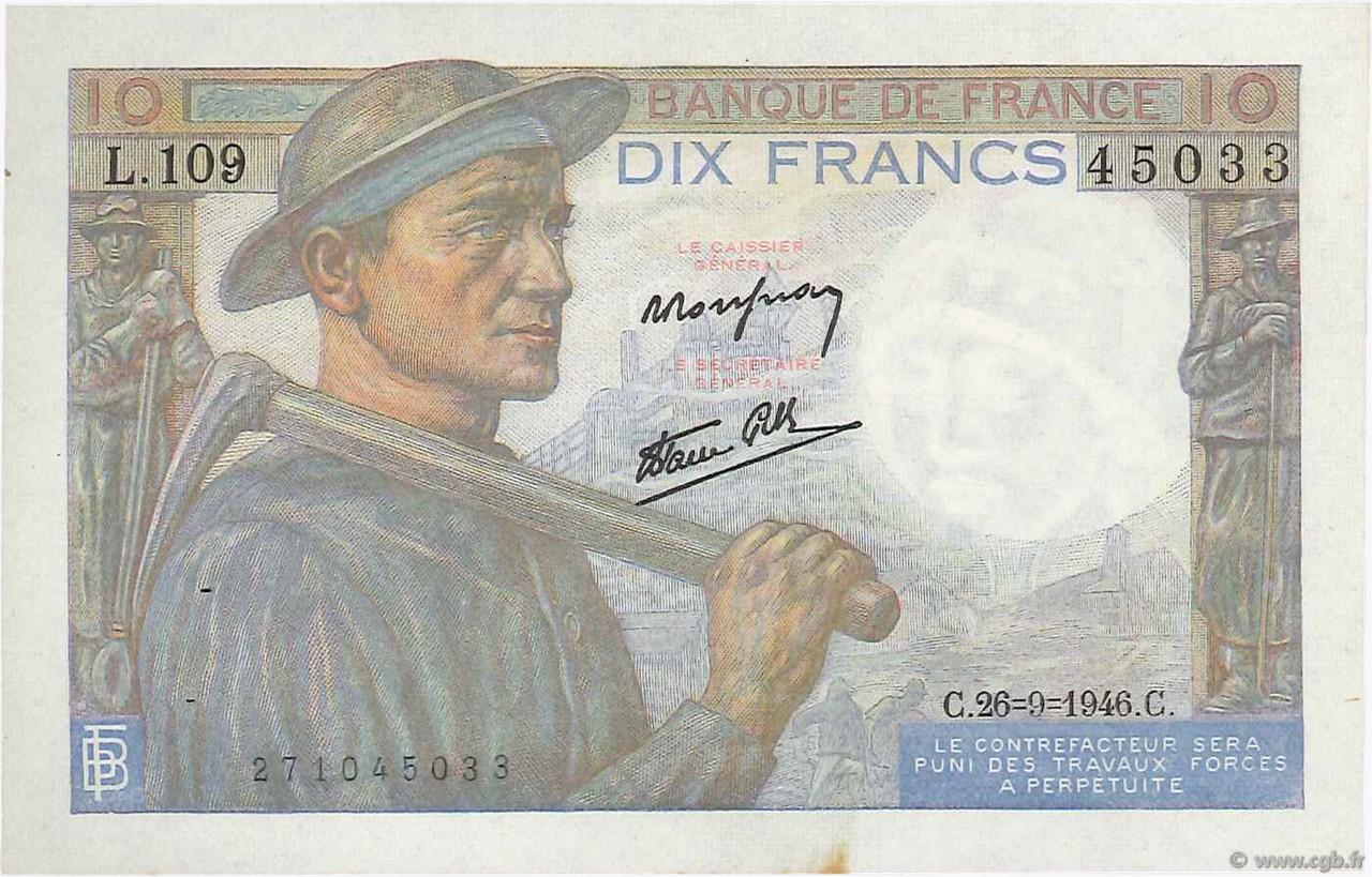10 Francs MINEUR FRANCIA  1946 F.08.15 EBC+
