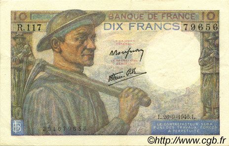 10 Francs MINEUR FRANKREICH  1946 F.08.15 VZ+