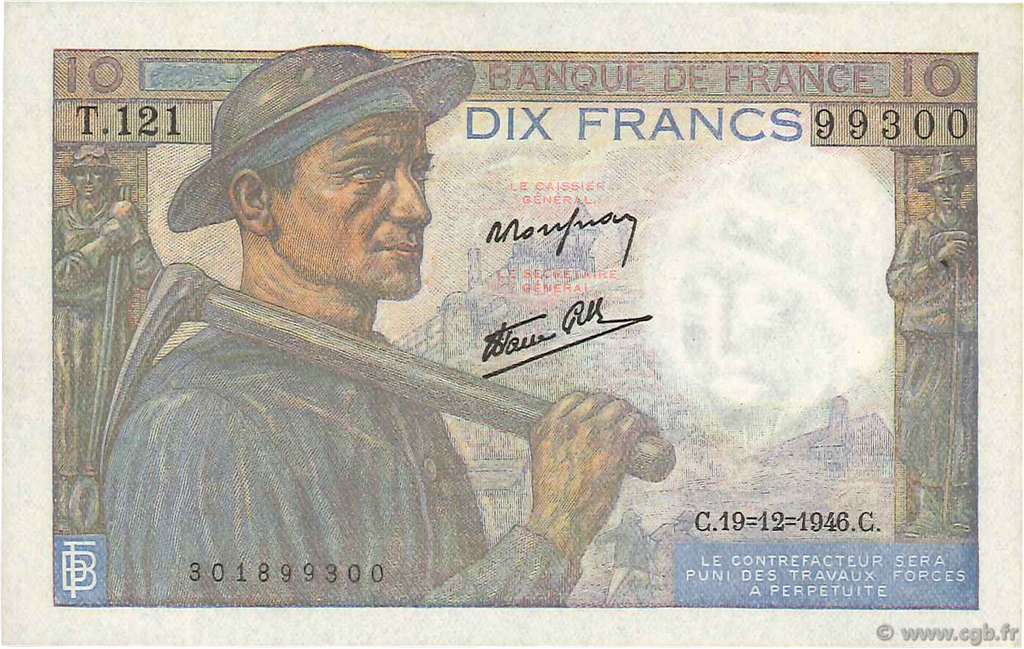 10 Francs MINEUR FRANCIA  1946 F.08.16 AU+