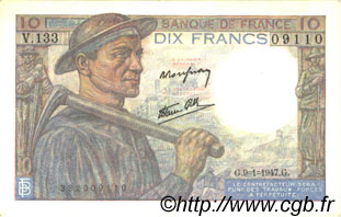 10 Francs MINEUR FRANKREICH  1947 F.08.17 fST