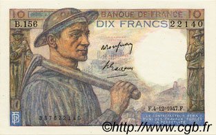 10 Francs MINEUR FRANCIA  1947 F.08.19 q.FDC