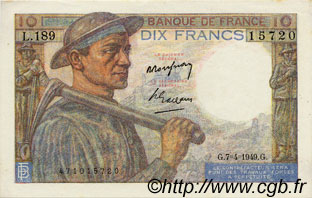 10 Francs MINEUR FRANCIA  1949 F.08.21 SC+