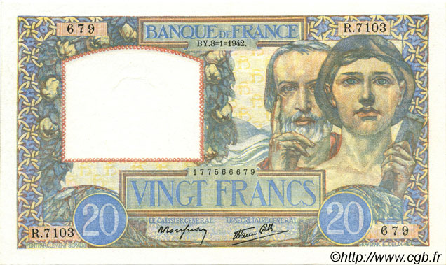 20 Francs TRAVAIL ET SCIENCE FRANCIA  1942 F.12.21 AU