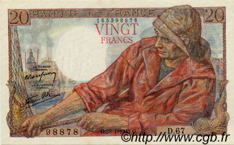 20 Francs PÊCHEUR FRANKREICH  1943 F.13.05 VZ