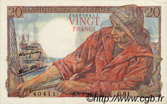 20 Francs PÊCHEUR FRANCE  1943 F.13.06 VF+