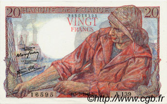 20 Francs PÊCHEUR FRANCIA  1945 F.13.10 q.FDC