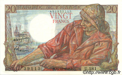 20 Francs PÊCHEUR FRANCIA  1948 F.13.13 SPL