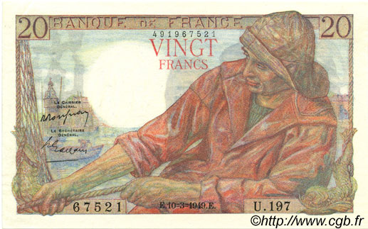 20 Francs PÊCHEUR FRANCIA  1949 F.13.14 SPL+