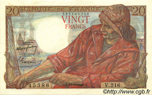 20 Francs PÊCHEUR FRANCE  1949 F.13.14 XF+