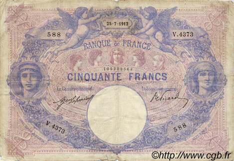 50 Francs BLEU ET ROSE FRANCIA  1912 F.14.25 BC