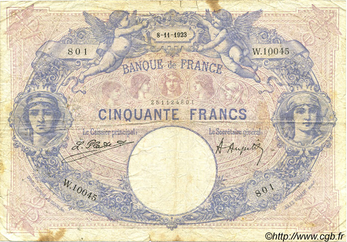 50 Francs BLEU ET ROSE FRANCE  1923 F.14.36 B