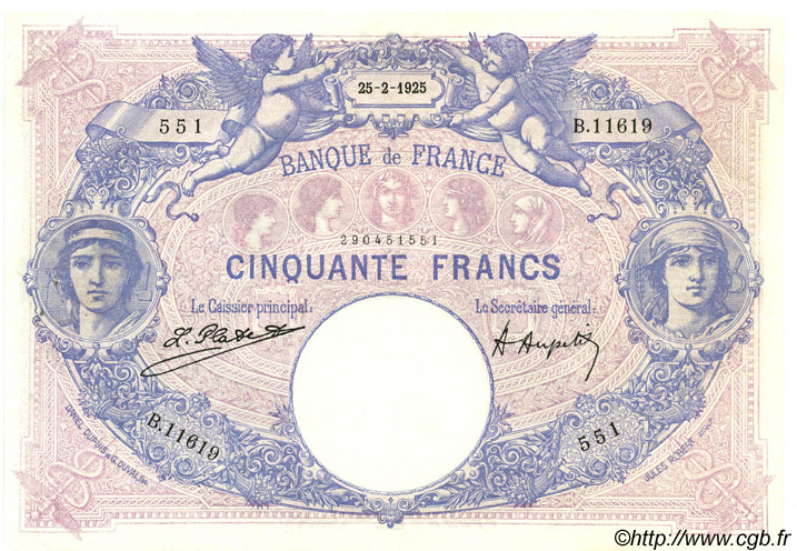50 Francs BLEU ET ROSE FRANCE  1925 F.14.38 VF
