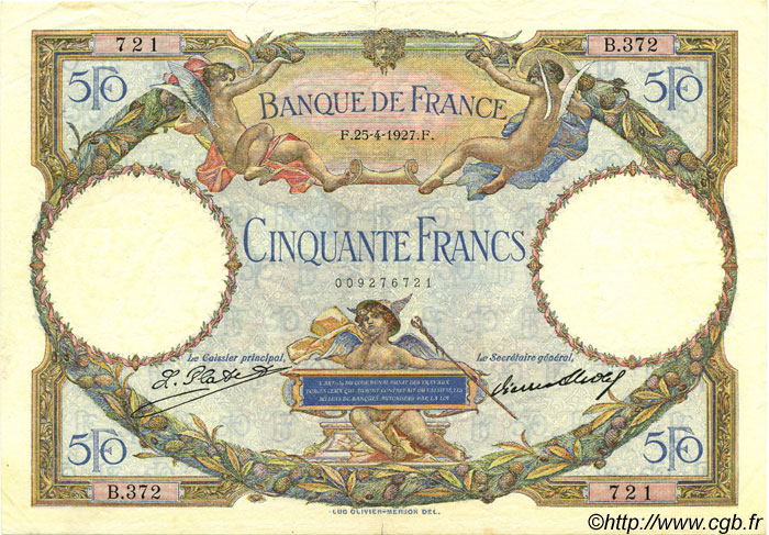 50 Francs LUC OLIVIER MERSON FRANKREICH  1927 F.15.01 fVZ