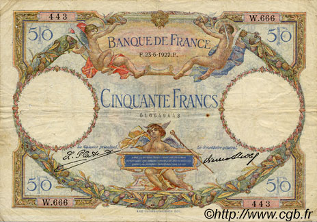 50 Francs LUC OLIVIER MERSON FRANCE  1927 F.15.01 TB+