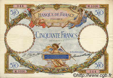 50 Francs LUC OLIVIER MERSON FRANCIA  1927 F.15.01 MBC+