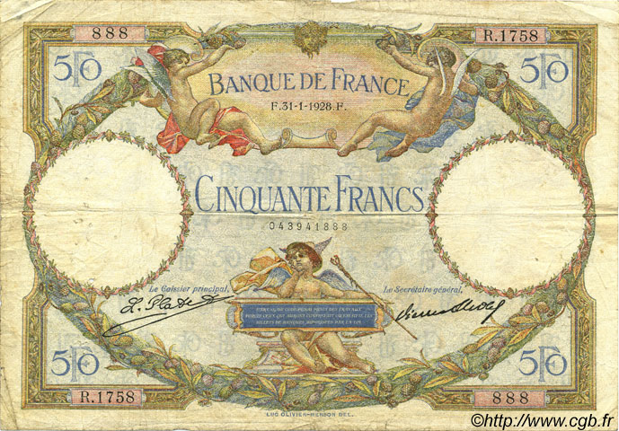 50 Francs LUC OLIVIER MERSON FRANCE  1928 F.15.02 pr.TB