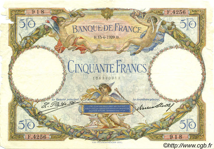 50 Francs LUC OLIVIER MERSON FRANCE  1929 F.15.03 B