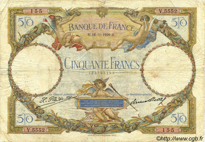50 Francs LUC OLIVIER MERSON FRANCE  1929 F.15.03 F