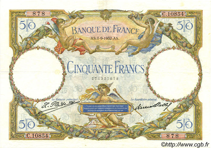 50 Francs LUC OLIVIER MERSON type modifié FRANKREICH  1932 F.16.03 fVZ