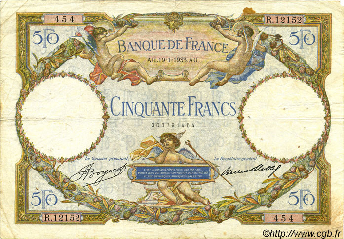 50 Francs LUC OLIVIER MERSON type modifié FRANCIA  1933 F.16.04 MB