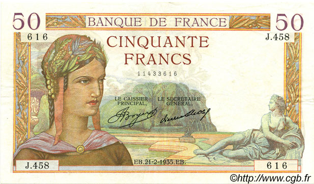 50 Francs CÉRÈS FRANCIA  1935 F.17.04 SPL