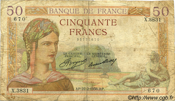 50 Francs CÉRÈS FRANCE  1936 F.17.22 G