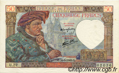 50 Francs JACQUES CŒUR FRANKREICH  1940 F.19.03 fST