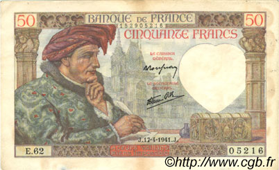 50 Francs JACQUES CŒUR FRANKREICH  1941 F.19.08 SS