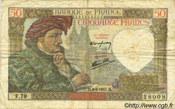 50 Francs JACQUES CŒUR FRANCE  1941 F.19.10 F