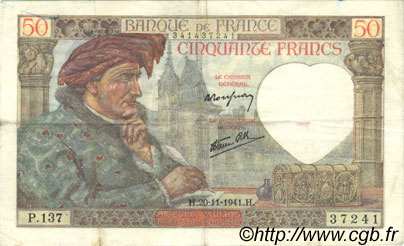 50 Francs JACQUES CŒUR FRANKREICH  1941 F.19.16 SS