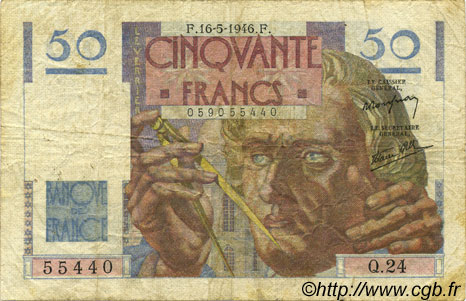50 Francs LE VERRIER FRANKREICH  1946 F.20.04 fS
