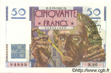 50 Francs LE VERRIER FRANCIA  1947 F.20.09 FDC