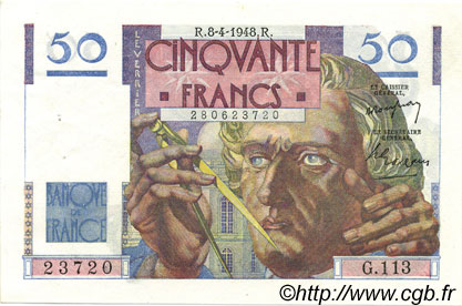 50 Francs LE VERRIER FRANKREICH  1948 F.20.10 fST