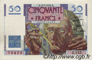 50 Francs LE VERRIER FRANCIA  1948 F.20.10 AU+