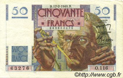 50 Francs LE VERRIER FRANKREICH  1949 F.20.11 VZ