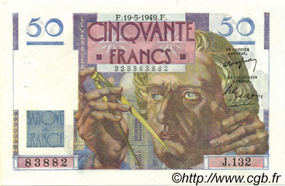 50 Francs LE VERRIER FRANKREICH  1949 F.20.12 fST