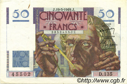 50 Francs LE VERRIER FRANCIA  1949 F.20.12 SPL+